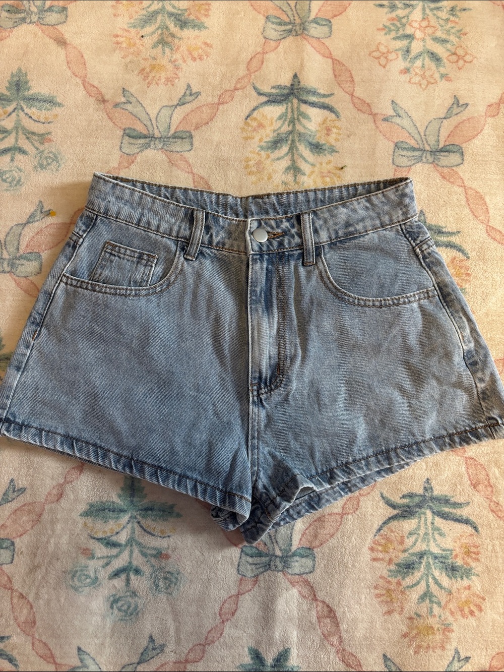Women's Light Blue High-Rise Denim Jean Shorts